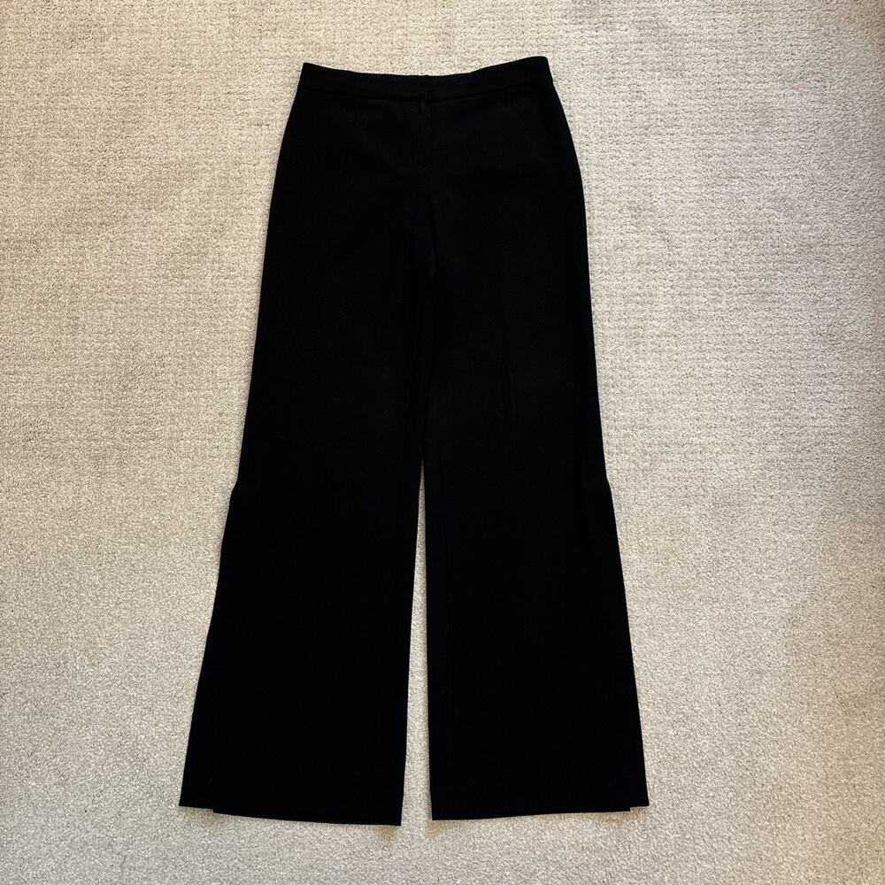 Theory Women's Size 6 Split Flare Dress Pants Black Poly Blend Wide Leg 34” In